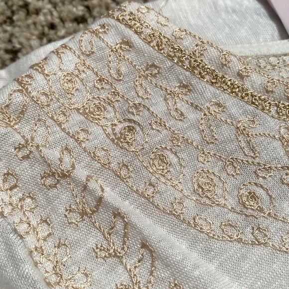 Calypso St. Barth Etasa Tunic Linen White Ivory Flared Sleeve Embroidered Blouse - Picture 8 of 9